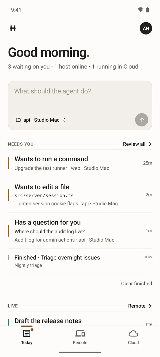 Haarness for Android: Today, with three requests waiting on you and a chat running on a computer